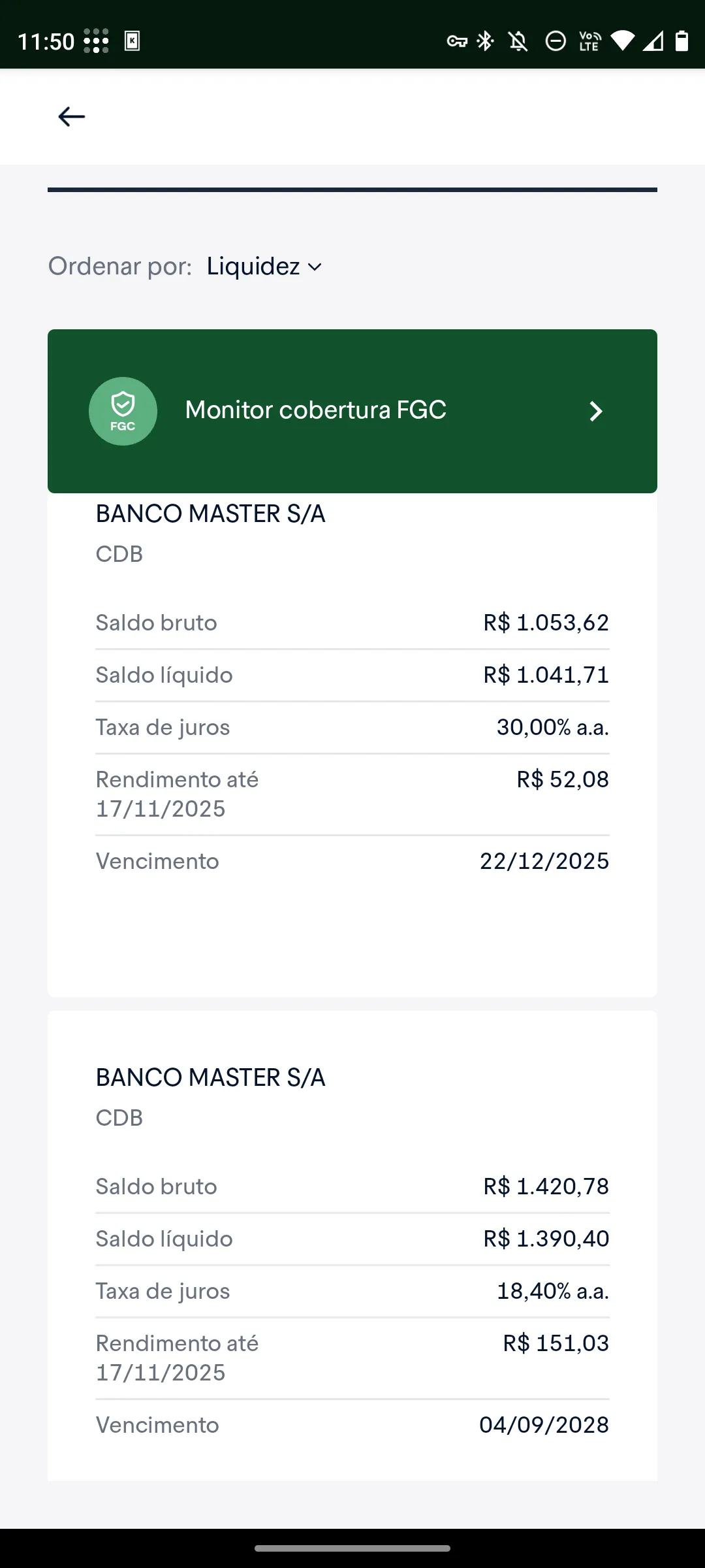 Saldo no dia da quebra