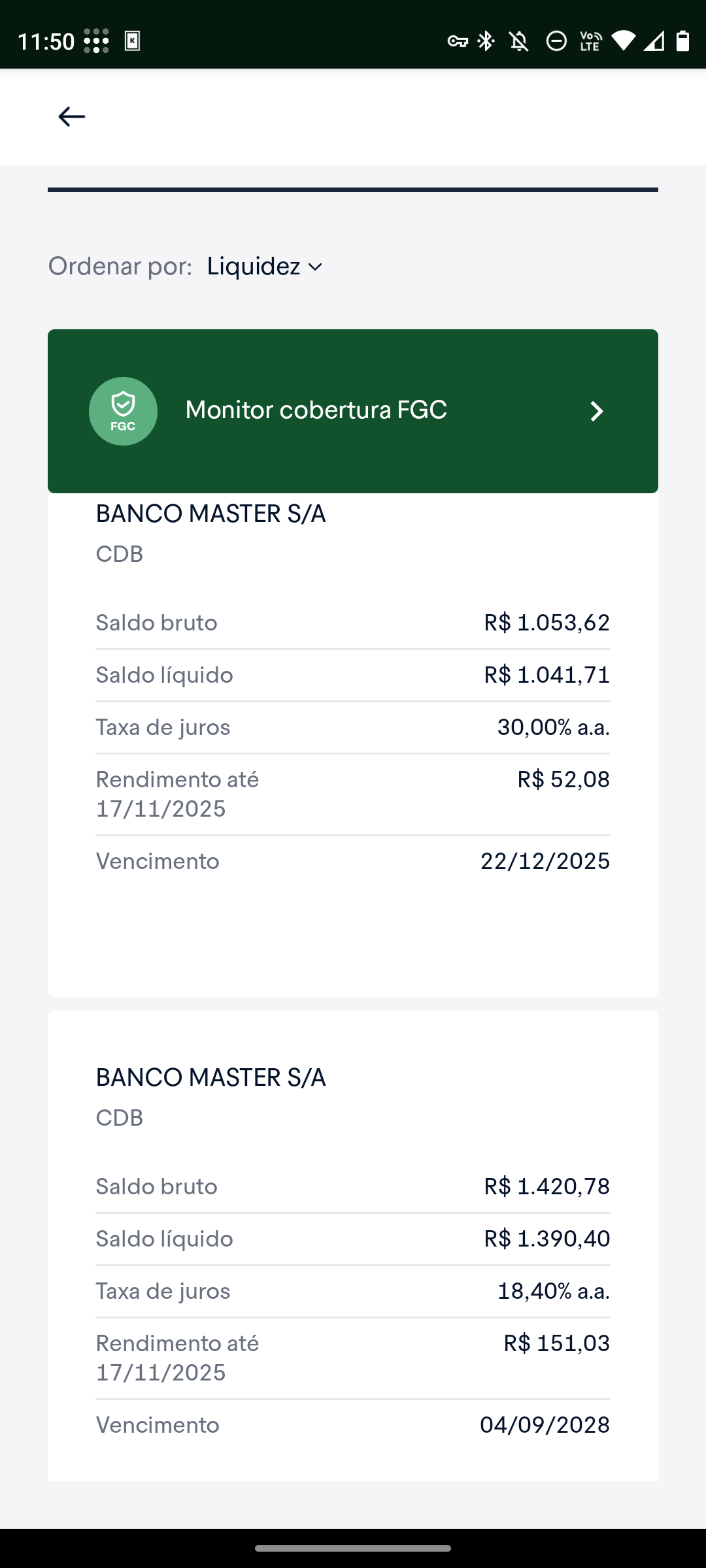 Saldo no dia da quebra